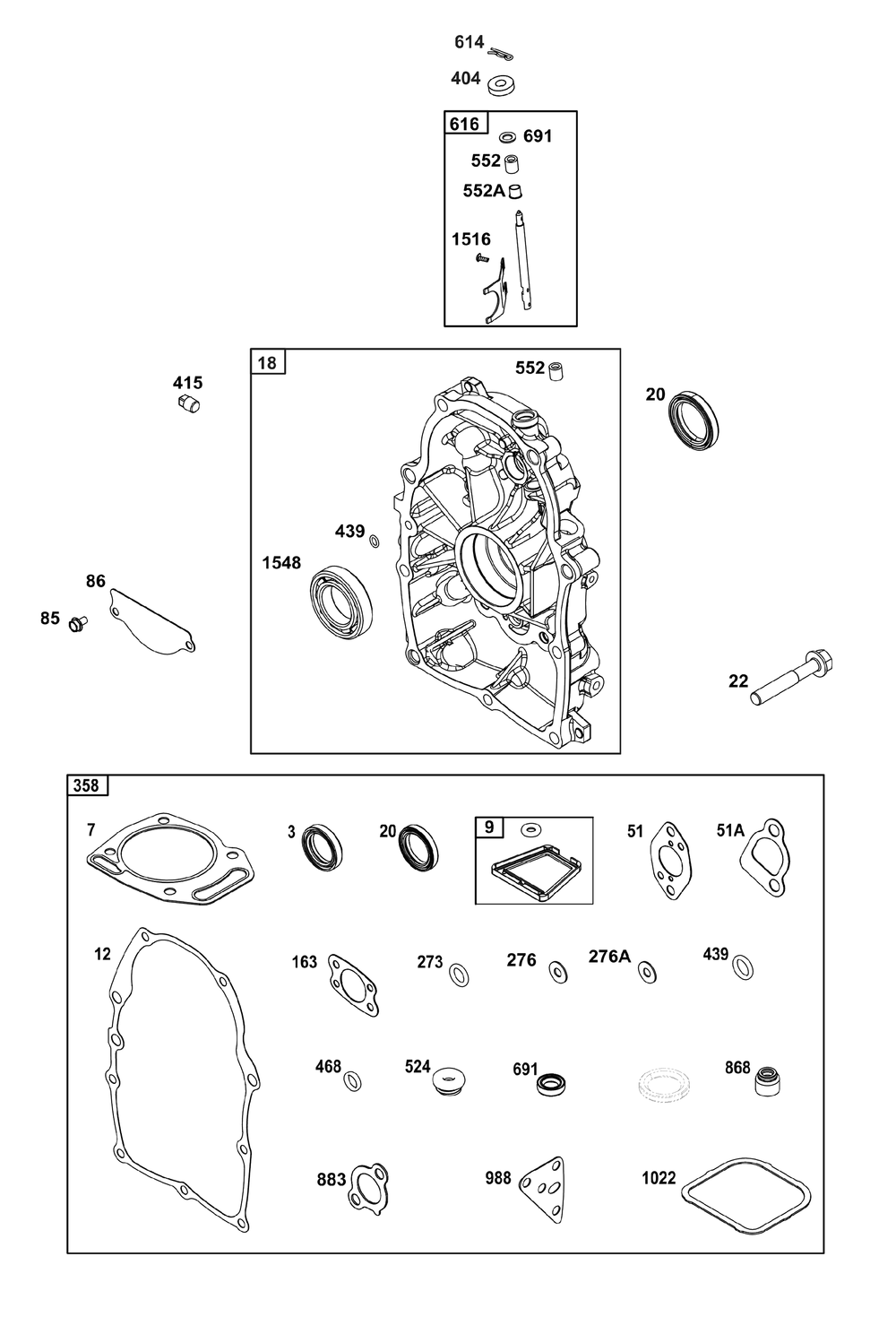 Crankcase Cover/Sump Group Diagram and Parts List for 356447-0680-F1 200000 - 399999 Briggs and Stratton Engine